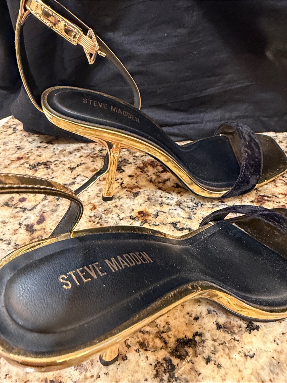 Steve Madden Black and Gold Strappy Stiletto Sandals - Picture 5 of 6